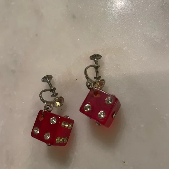 Antique Bakelite Dice Screw Earrings